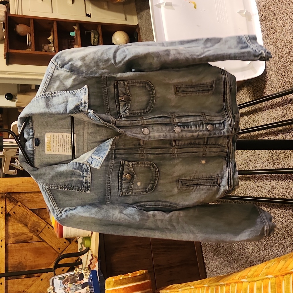 Distressed Button Up Jean Jacket - image 1